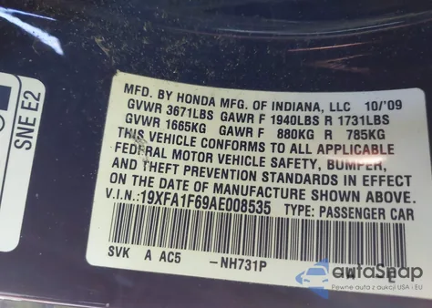 2010 Honda Civic Lx-S from USA, damaged, VIN 19XFA1F69AE008535